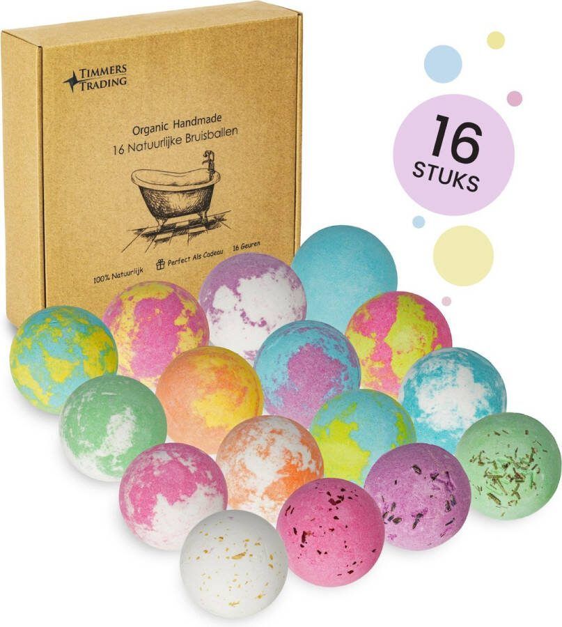 Timmers trading Bruisballen voor bad – XL maat – 16 unieke geuren en kleuren – 100% Natuurlijk bruisballen kind