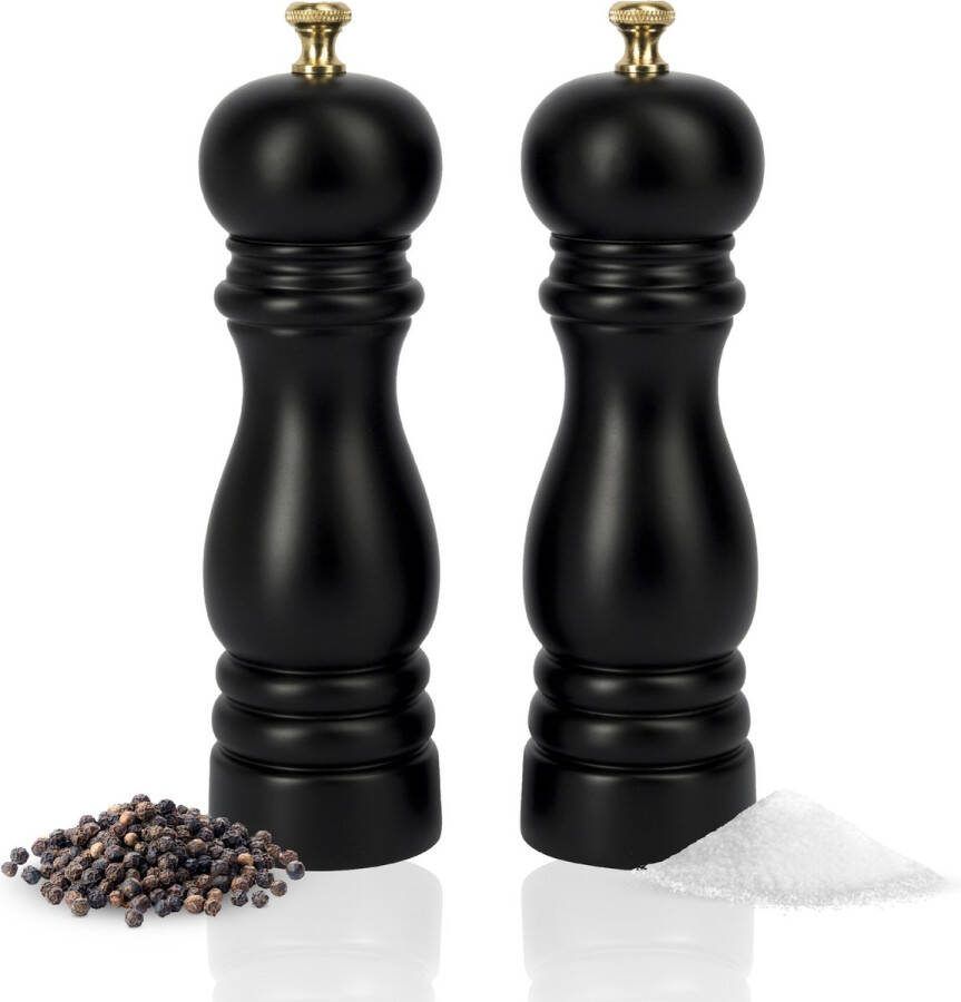 Timmers trading Peper en Zoutmolen Set Met Geschenkdoos Zout Pepermolen Ebbenhout Zwart & Goud