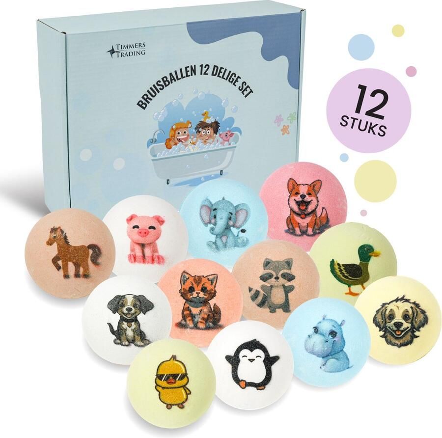 Timmers trading Bruisballen voor bad – XL maat – 12 unieke Dieren figuren – 100% Natuurlijk bruisballen kind speciaal voor kinderen