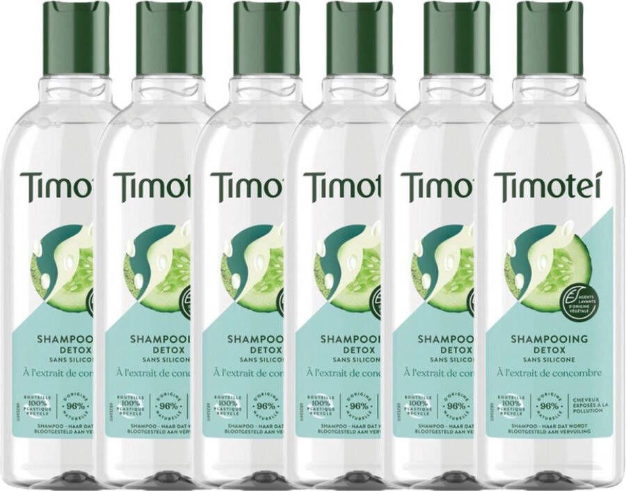 Timotei Hydraterende Shampoo voor Fijn & Vet haar Detox Fresh Cucumber Siliconenvrij 6 x 300 ml Voordeelverpakking