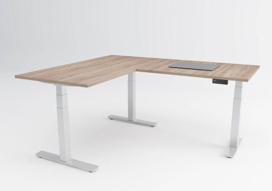 Timotion TD Advanced-Edge| Elektrisch hoekbureau zit-sta Wit onderstel Robson eiken blad| 180 x 80 + 160 x 80cm