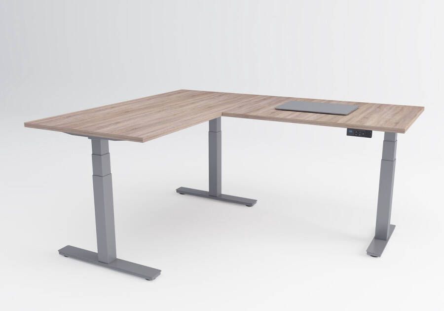 Timotion Tri-desk Advanced-Edge | Elektrisch zit-sta hoekbureau | Aluminium onderstel | Robson eiken blad | 180 x 80 + 80 x 80 cm