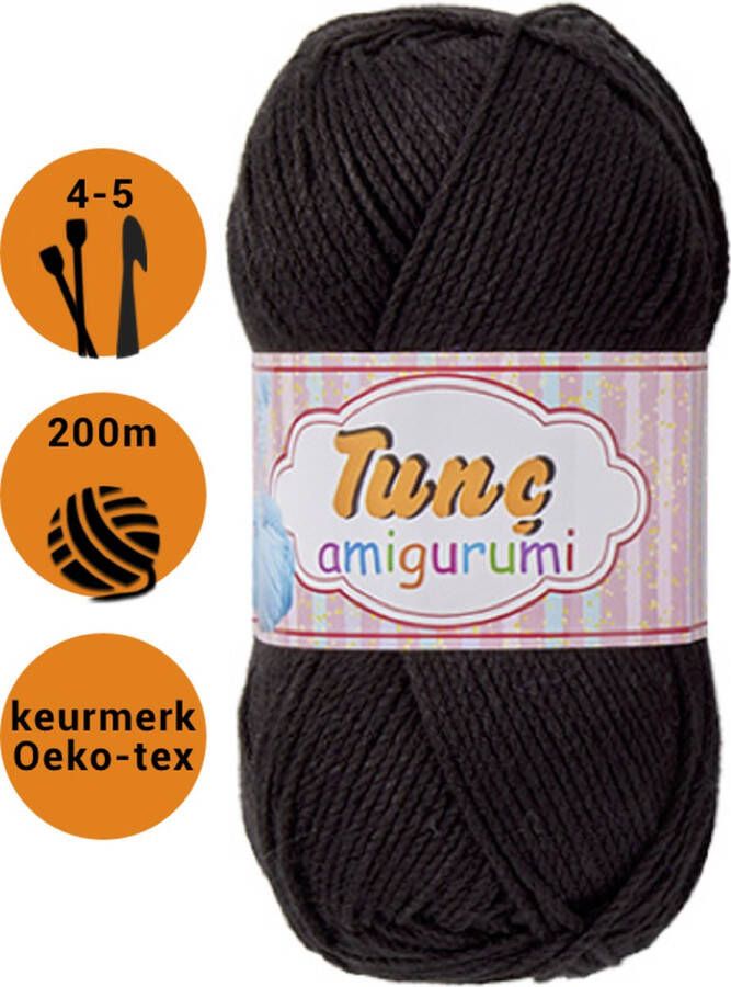 Tinc amigurumi 5 bollen zwart 100grams haakgaren acryl garen voor pendikte 4 a 5mm (nr 30)