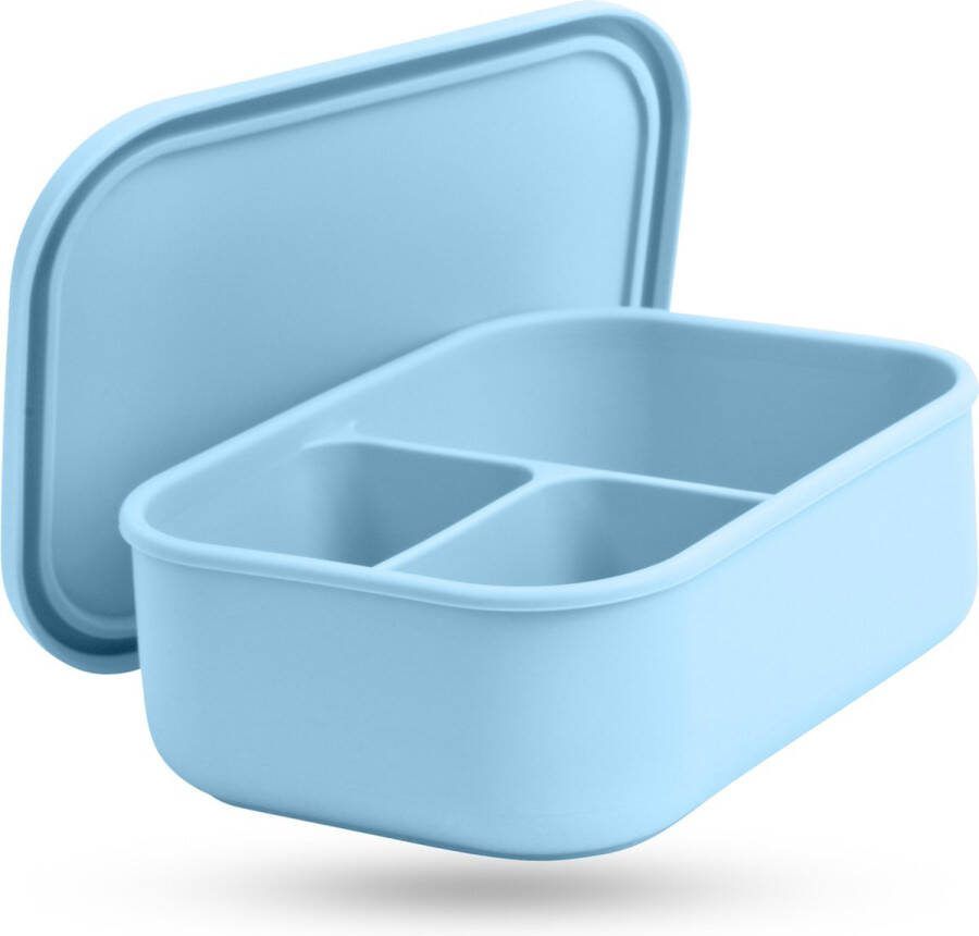 Tinodés Lunchbox met 3 Compartimenten Baby blauw Meal Prep Bakjes Lunchbox voor Volwassenen en Kinderen Siliconen Broodtrommel Met Vakjes 800 ml