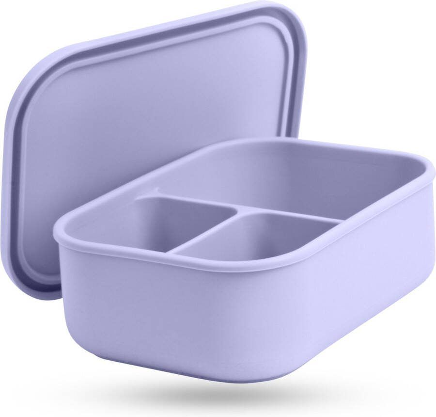 Tinodés Lunchbox met 3 Compartimenten Licht roze Meal Prep Bakjes Lunchbox voor Volwassenen en Kinderen Siliconen Broodtrommel Met Vakjes 800 ml