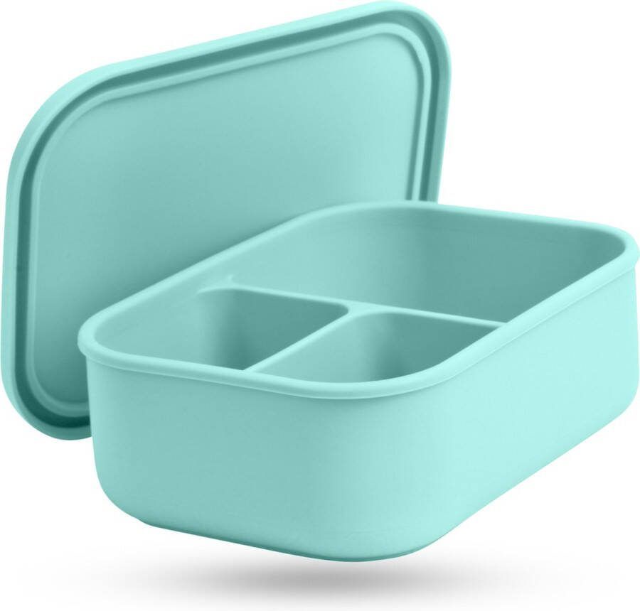 Tinodés Lunchbox met 3 Compartimenten Mint Meal Prep Bakjes Lunchbox voor Volwassenen en Kinderen Siliconen Broodtrommel Met Vakjes 800 ml