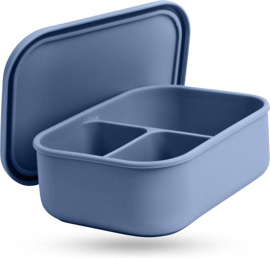 Tinodés Lunchbox met 3 Compartimenten Navy Blauw Meal Prep Bakjes Lunchbox voor Volwassenen en Kinderen Siliconen Broodtrommel Met Vakjes 800 ml