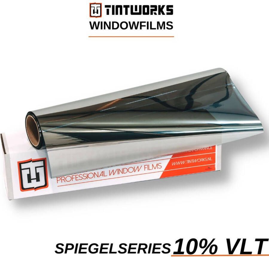 Tintworks Raamfolie spiegeleffect spiegelfolie anti inkijk 10% VLT Normaal glas 300cm x 91cm Zonwerend & isolerend Professionele A-kwaliteit