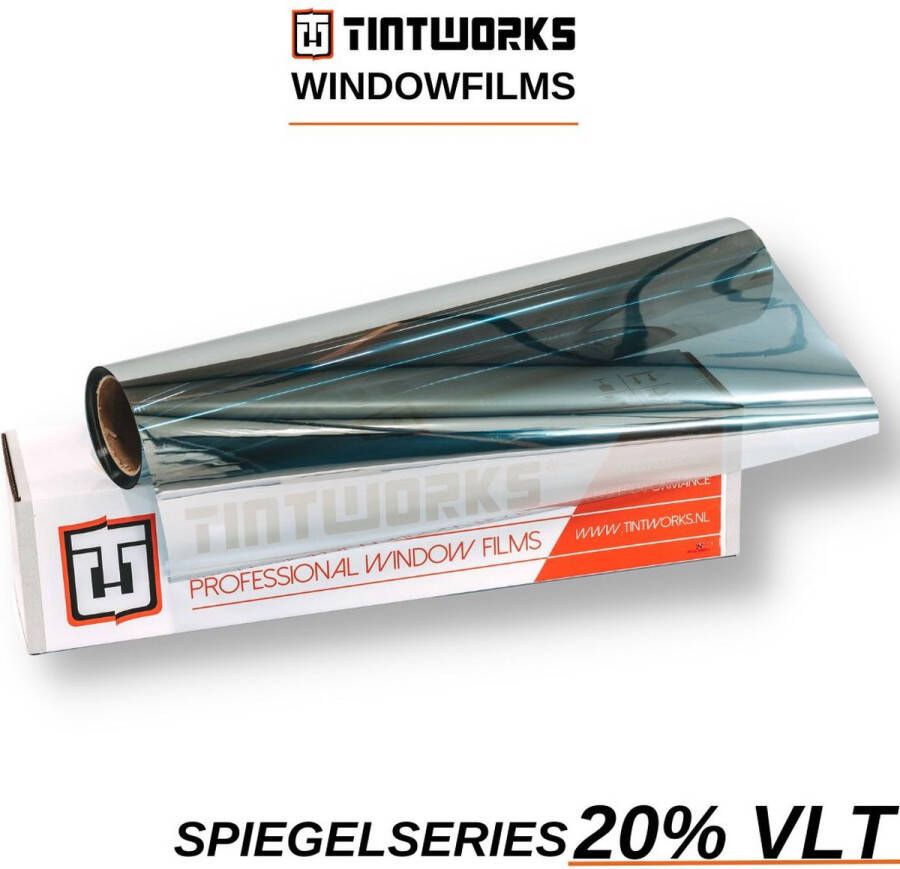 Tintworks Raamfolie spiegeleffect spiegelfolie anti inkijk 20% VLT Normaal glas 300cm x 122cm Zonwerend & isolerend Professionele A-kwaliteit