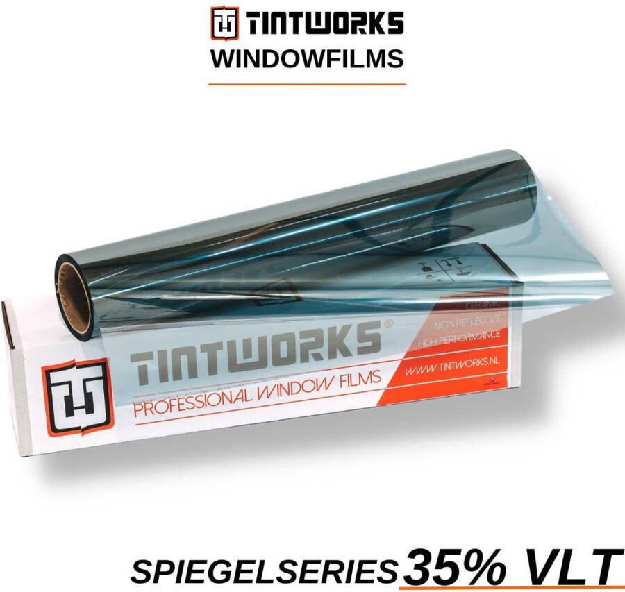 Tintworks Raamfolie spiegeleffect spiegelfolie anti inkijk 35% VLT Normaal glas 300cm x 122cm Zonwerend & isolerend Professionele A-kwaliteit