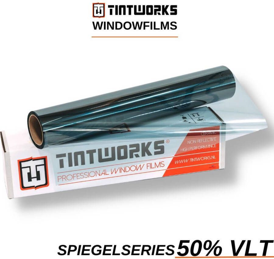 Tintworks Raamfolie spiegeleffect spiegelfolie anti inkijk 50% VLT Normaal glas 300cm x 122cm Zonwerend & isolerend Professionele A-kwaliteit