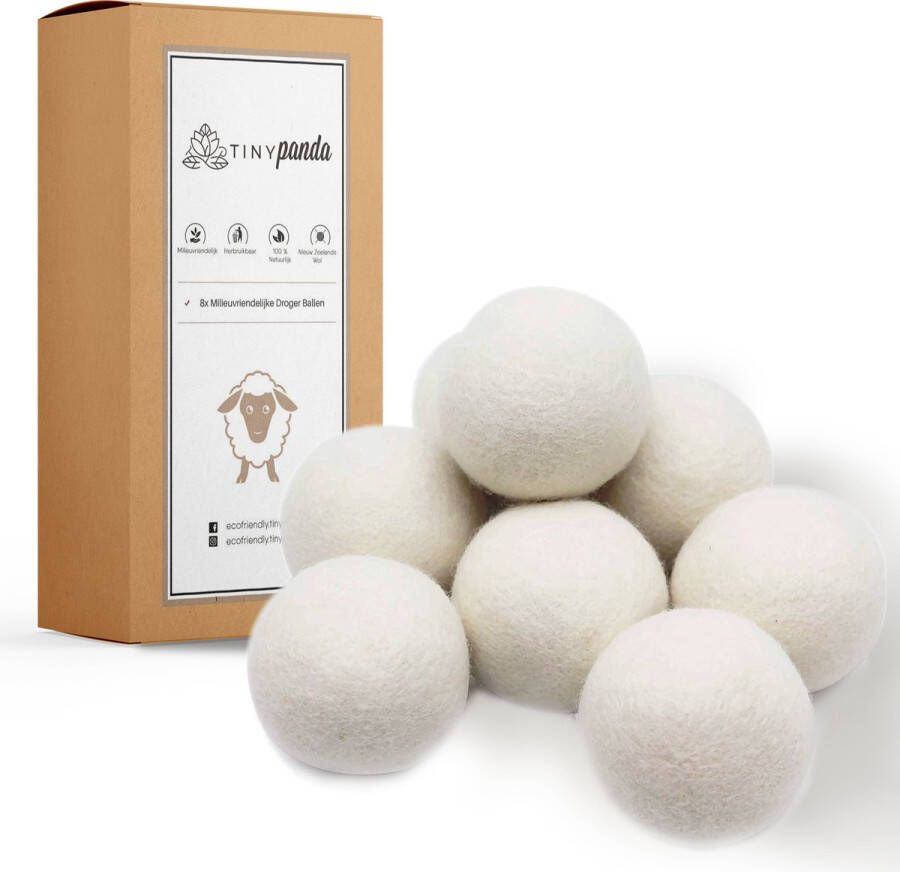 Tiny Panda Droger Ballen XL 8 stuks – Zero waste Dryer Balls Duurzaam – Wasverzachter – Herbruikbare Drogerballen – Droogt de was sneller –