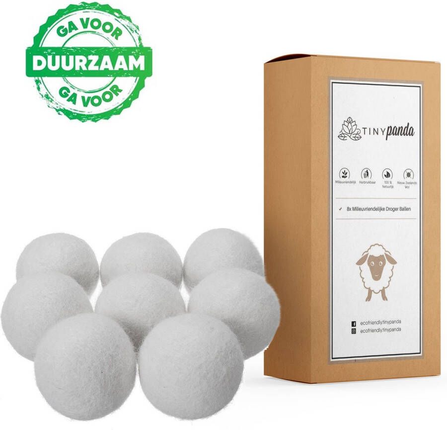 Tiny Panda Wasbollen Droger Ballen XL 8 stuks – Zero waste Dryer Balls Duurzaam – Wasverzachter – Herbruikbare Drogerballen – Droogt de was sneller