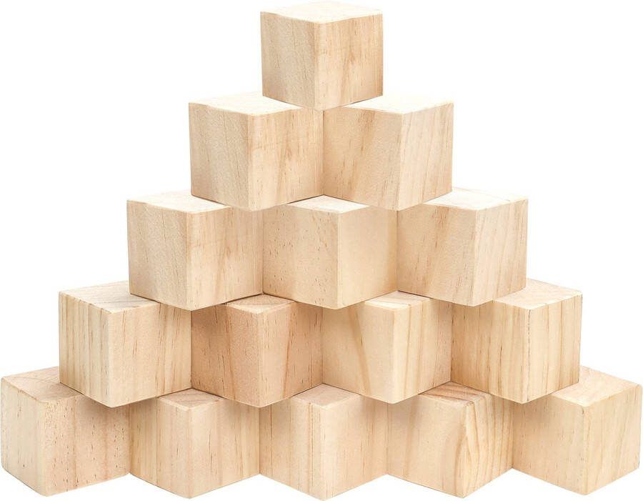 Tinyyo Belle Vous Grote Houten Kubussen (15 Pak) – 5 x 5 x 5 cm Houten Kubussen – Onbewerkt Naaldhouten Blokken – Educatieve Hobby Blokken Voor DIY Stempels Kunst en Hobby Puzzles Nummers