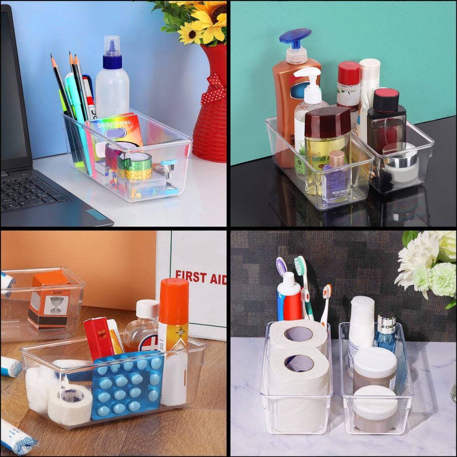 Tinyyo Kurtzy 4 Pak Keuken Koelkast & Kast Opslag Trays – 20cm in Lengte – Helder Plastic Koelkast Trommels – Badkamer Berging Lade Diepvries en Huis Opslag Organiser Containers