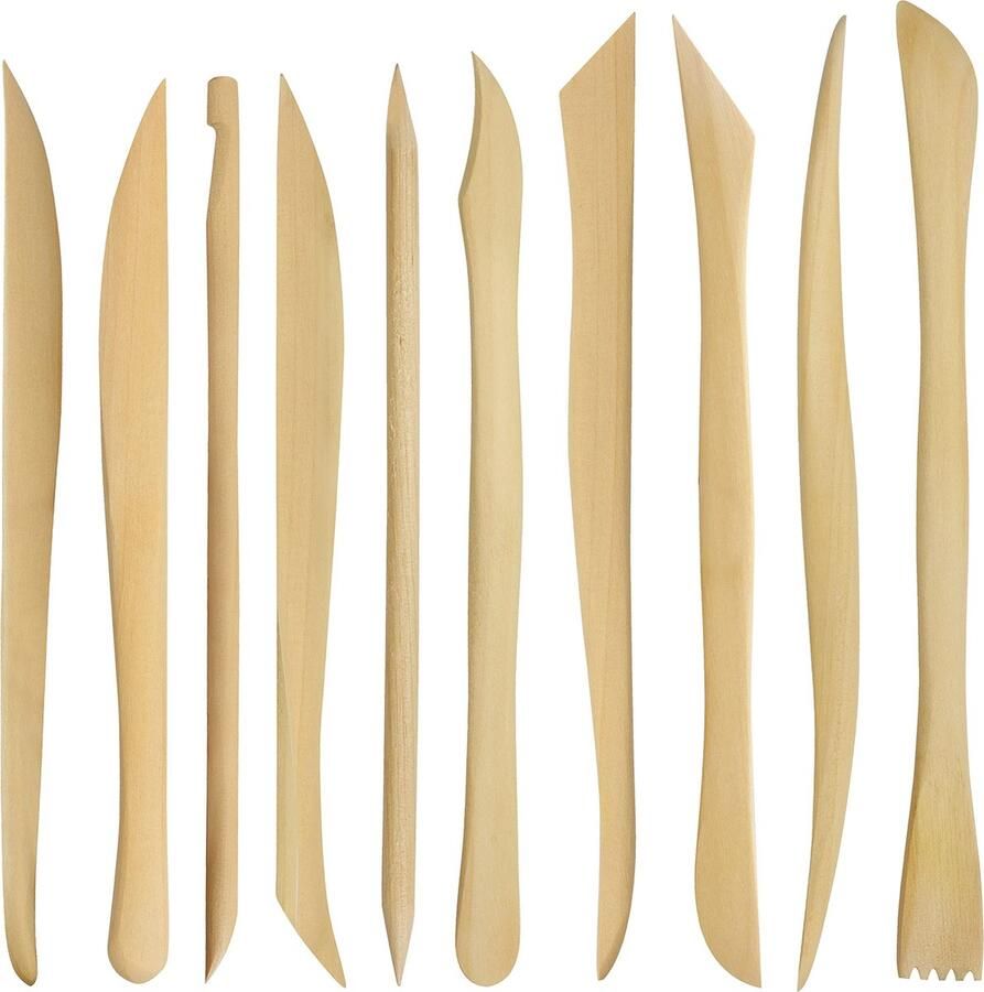 Tinyyo Kurtzy Houten Klei Sculptuur Gereedschap (10 Pak) 14 4 – 16 cm – Keramische Boetseerklei Modelleer Set – Dubbel Eindes Pottenbak Gereedschap Voor Graveren Vormen Modelleren en Gladmaken