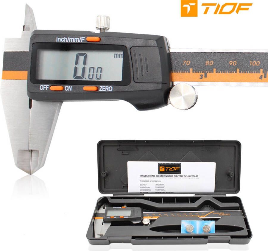 TIOF Digitale Schuifmaat Opbergcase – Incl. 3 Batterijen – 150 mm – LCD – RVS