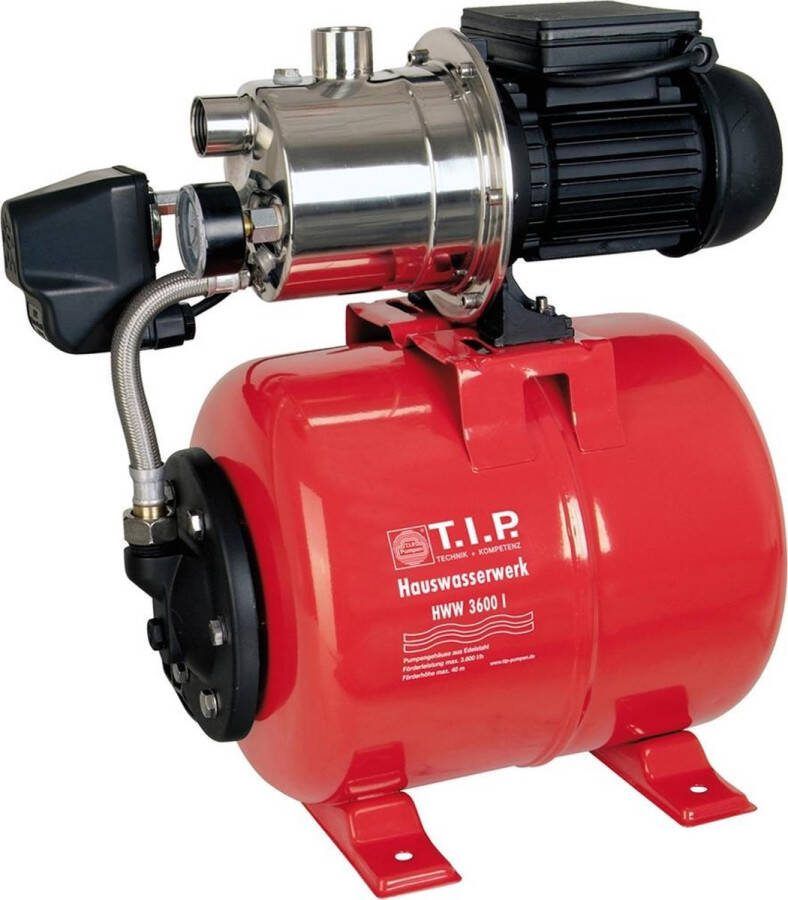 T.I.P. HWW 3600 I Hydrofoorpomp Tuinpomp 3600l u 650W Drukvat 18L Opvoerhoogte 40 m RVS