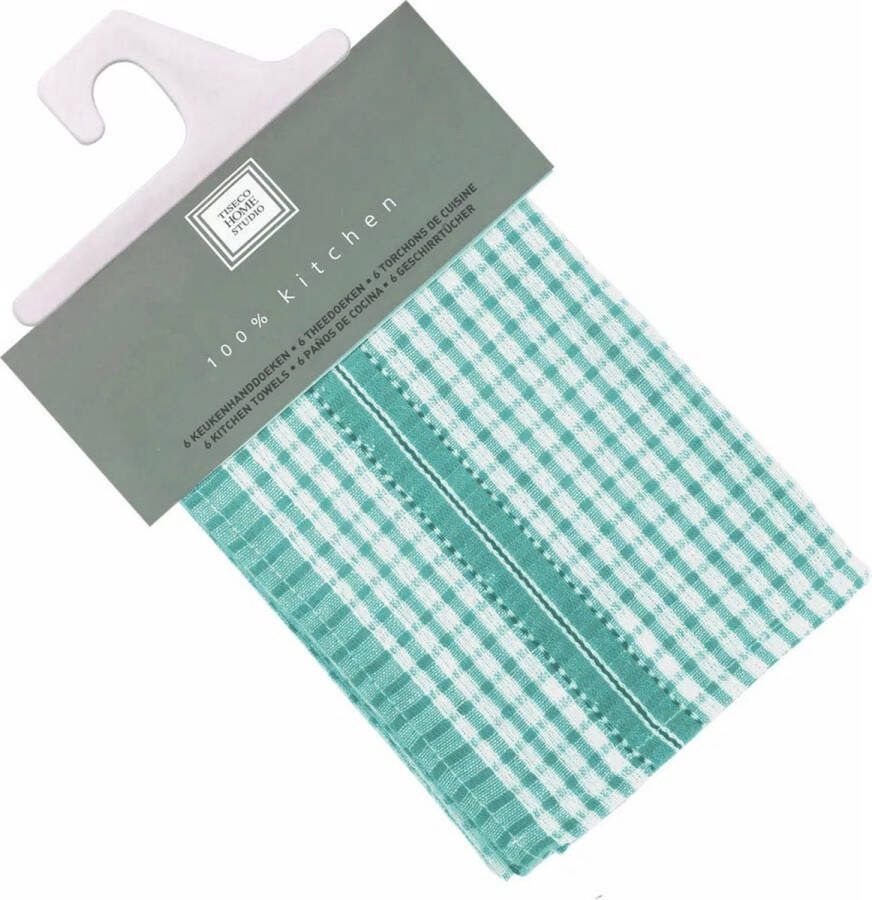 Tiseco Home Studio 12 x keukenhanddoek AQUA 45x70 cm 100% katoen Set van 12 stuks