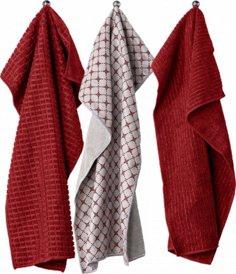 Tiseco Home Studio Keukenhanddoek ESSENTIALS SET 6 85% PE 15% PA microvezel ultra-absorberend sneldrogend duurzaam materiaal 40x60 cm Rood