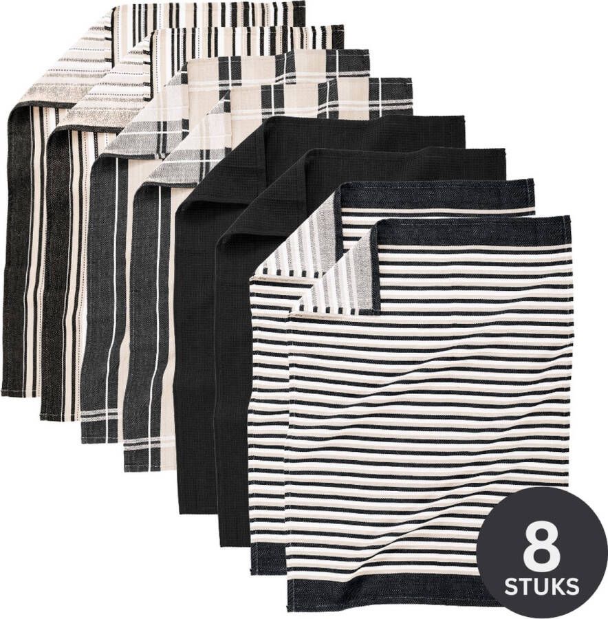 Tiseco Home Studio Keukenhanddoek MULTILINES SET 8 100% katoen ultra-absorberend sneldrogend- duurzaam materiaal 50x70 cm Zwart