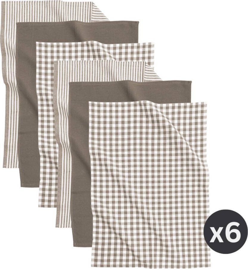 Tiseco Home Studio Keukenhanddoek XL-LINE SET 6 100% katoen met ophanglus ultra-absorberend sneldrogend- duurzaam materiaal 50x70 cm Taupe