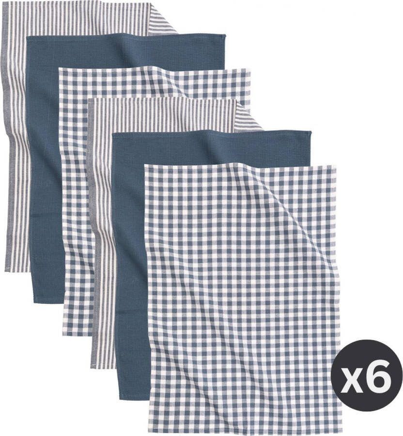 Tiseco Home Studio Keukenhanddoek XL-LINE SET 6 100% katoen met ophanglus ultra-absorberend sneldrogend- duurzaam materiaal 50x70 cm Blauw