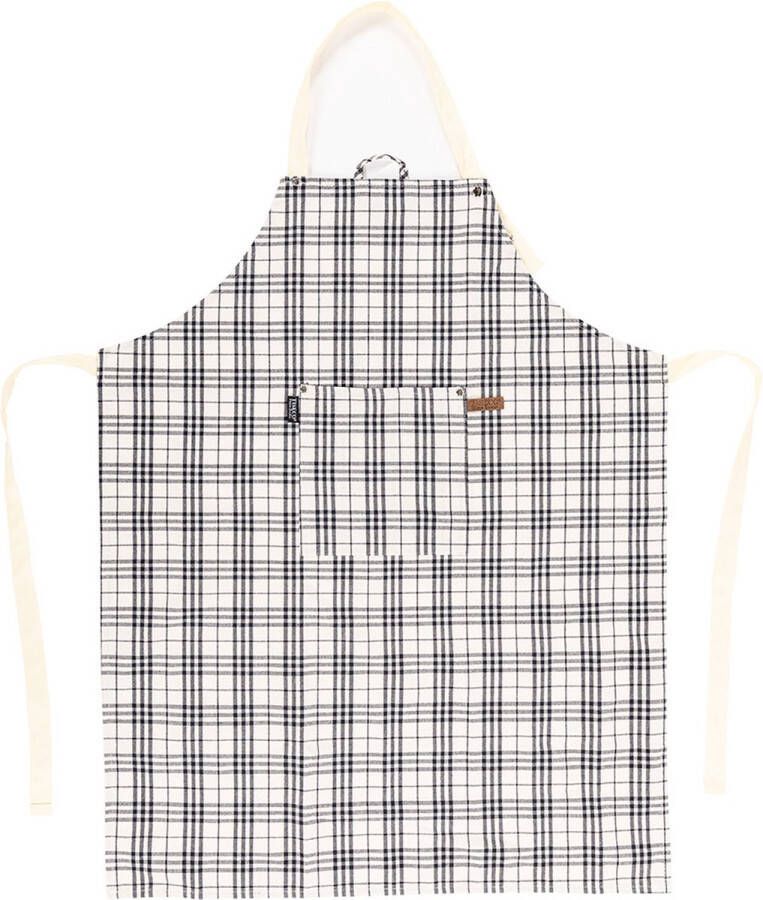 Tiseco Home Studio Keukenschort SHERLOCK CHECKER 60 % polyester-40% katoen Verstelbaar aan de nek ruime voorzak ophanglus 68x85 cm zwart wit