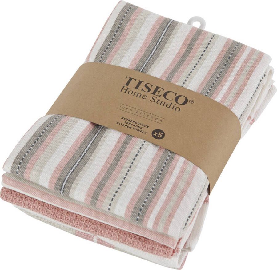Tiseco Keukenhanddoek 50x70cm soft pink set 10