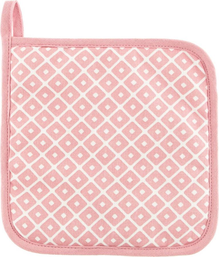 Tiseco Pannenlap geo dot 20x20 met haak soft pink set2