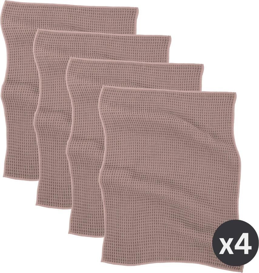 Tiseco Home Studio Keukenhanddoek ESSENTIALS SET 4 85% PE 15% PA microvezel ultra-absorberend sneldrogend duurzaam materiaal 40x60 cm Mauve