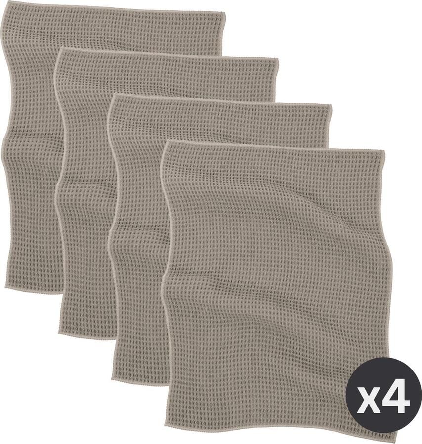 Tiseco Home Studio Keukenhanddoek ESSENTIALS SET 4 85% PE 15% PA microvezel ultra-absorberend sneldrogend duurzaam materiaal 40x60 cm Taupe