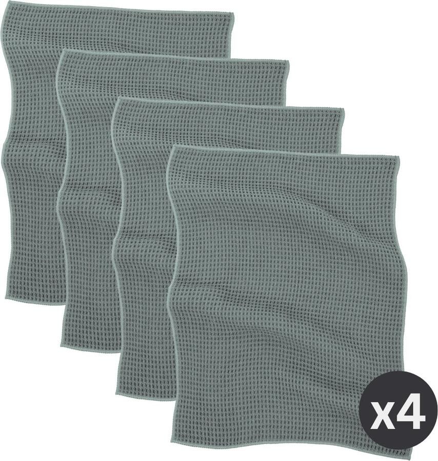 Tiseco Home Studio Keukenhanddoek ESSENTIALS SET 4 85% PE 15% PA microvezel ultra-absorberend sneldrogend duurzaam materiaal 40x60 cm Groen