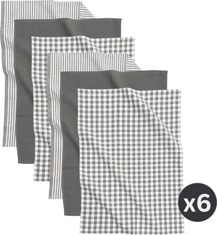 Tiseco Home Studio Keukenhanddoek XL-LINE SET 6 100% katoen met ophanglus ultra-absorberend sneldrogend- duurzaam materiaal 50x70 cm Grijs