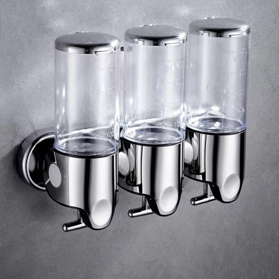 TJCsales zeepdispenser drie reservoirs zeepdispenser 3 reservoirs zeepdispenser wand zeepdispenser hangend zeepdispenser wandmontage zeepdispenser triple zeepdispenser douche zeepdispenser drievoudig zeepdispenser transparant