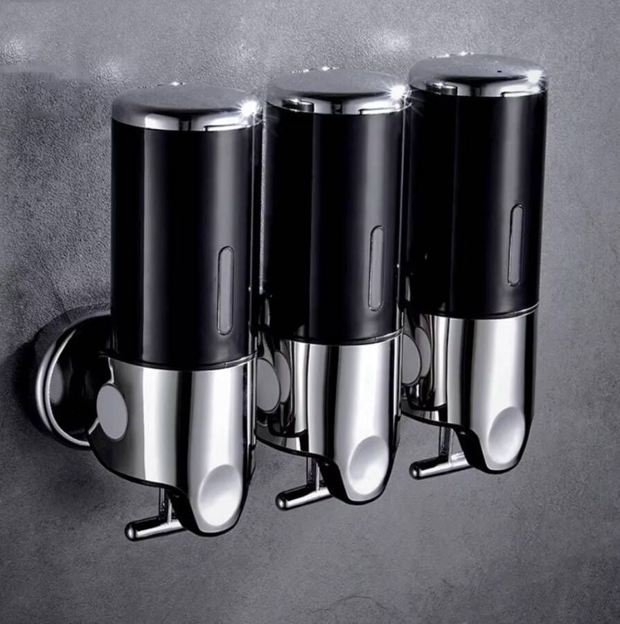 TJCsales zeepdispenser drie reservoirs zeepdispenser 3 reservoirs zeepdispenser wand zeepdispenser hangend zeepdispenser wandmontage zeepdispenser triple zeepdispenser douche zeepdispenser drievoudig zeepdispenser zwart