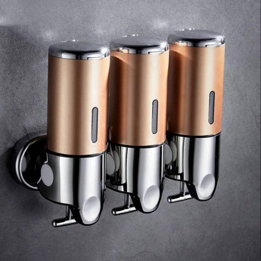 TJCsales zeepdispenser drie reservoirs zeepdispenser 3 reservoirs zeepdispenser wand zeepdispenser hangend zeepdispenser wandmontage zeepdispenser triple zeepdispenser douche zeepdispenser drievoudig zeepdispenser goud