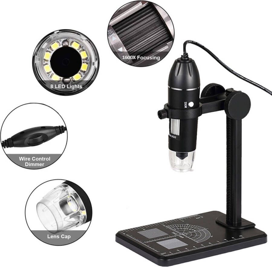 TKDMR PiProducts Microscoop Digitale Microscoop 50-1600X Zoom Met 8x Led lichten Elektronische Digitale Usb Microscoop Zwart