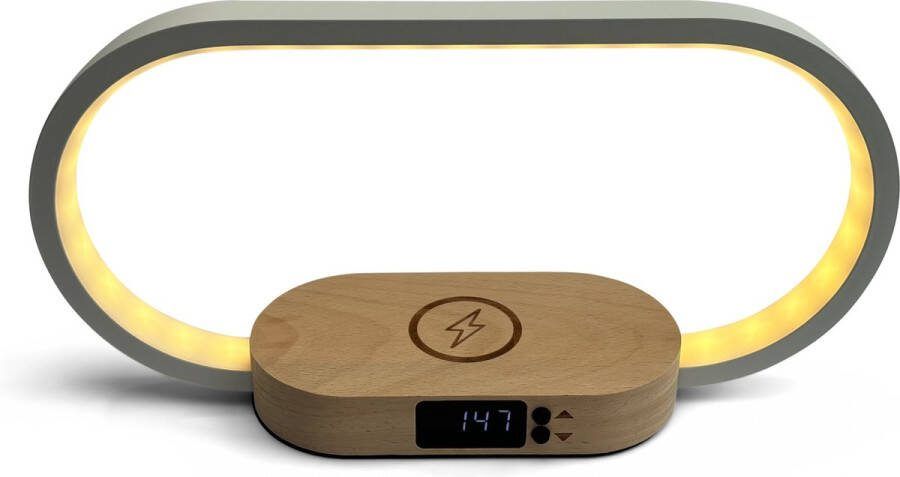 TMT Goods Slaapkamer Lamp – Digitale Klok – Draadloze Oplader – Tafellamp Slaapkamer Led Licht – Nachtlamp Met Dim Functie Geschikt Voor Iphone Design Lamp Oplader Verstelbaar Bureaulamp Sfeerverlichting