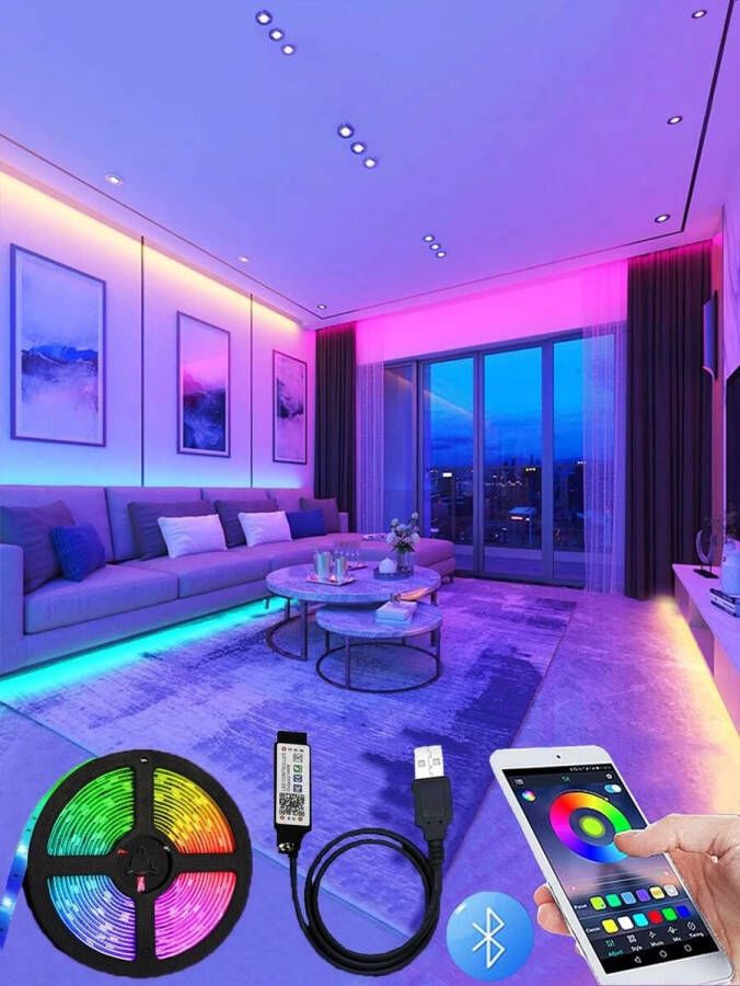 TMTphone.nl Ledstrip Smart 1m WiFi RGB waterdicht SMD app muziekbediening meerkleurig voor thuis bar en party