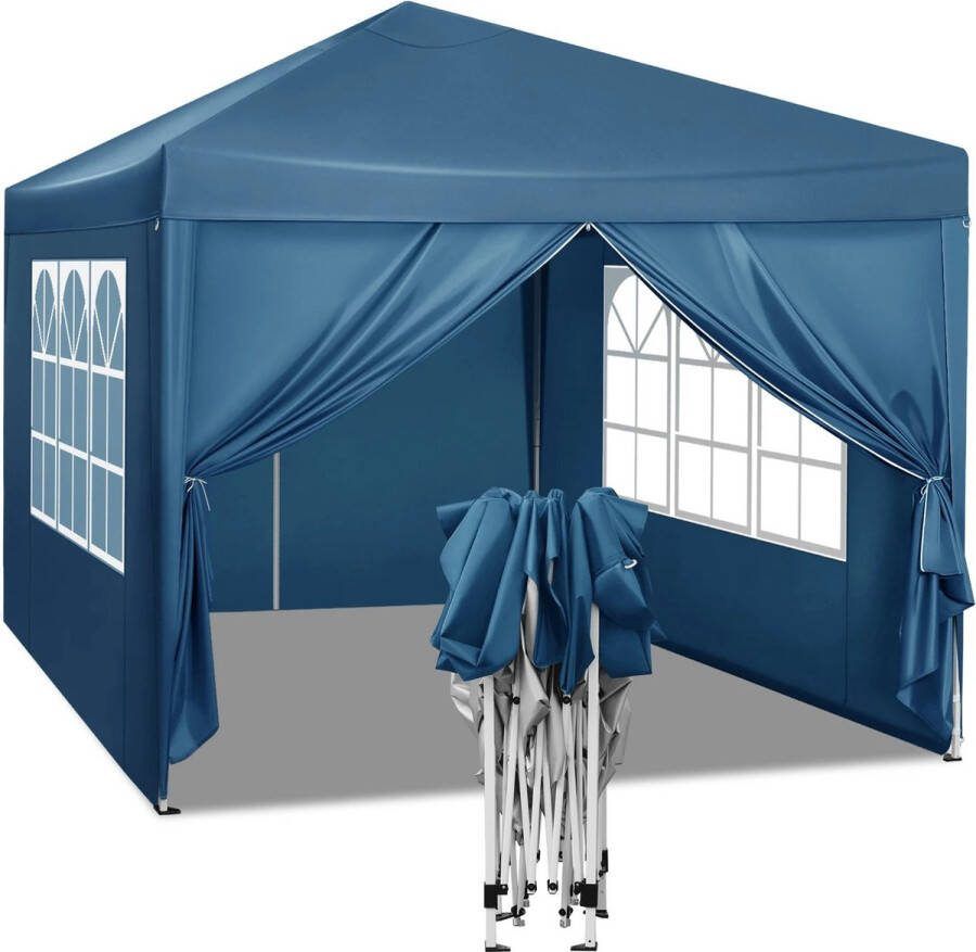 Tncy 3X3M Tuin Tent Opvouwbare Luifel Waterdicht Uv Zon Bescherming Met Draagtas Camping Pavillon Tuinhuisje Zonnescherm onderdak Blauw