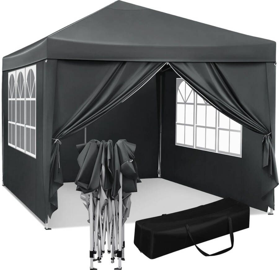 Tncy 3X3M Tuin Tent Opvouwbare Luifel Waterdicht Uv Zon Bescherming Met Draagtas Camping Pavillon Tuinhuisje Zonnescherm onderdak Grijs