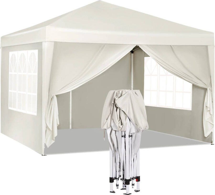 Tncy 3X3M Tuin Tent Opvouwbare Luifel Waterdicht Uv Zon Bescherming Met Draagtas Camping Pavillon Tuinhuisje Zonnescherm onderdak Beige