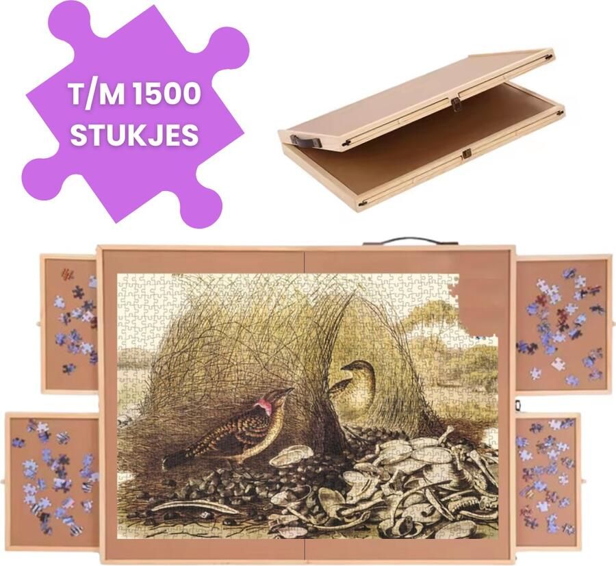 Tobey's Puzzeltafel T m 1500 stukjes Inklapbare Houten Puzzelmat met lades 94x67 Puzzelbord Puzzelplaat Portapuzzle Puzzelplank