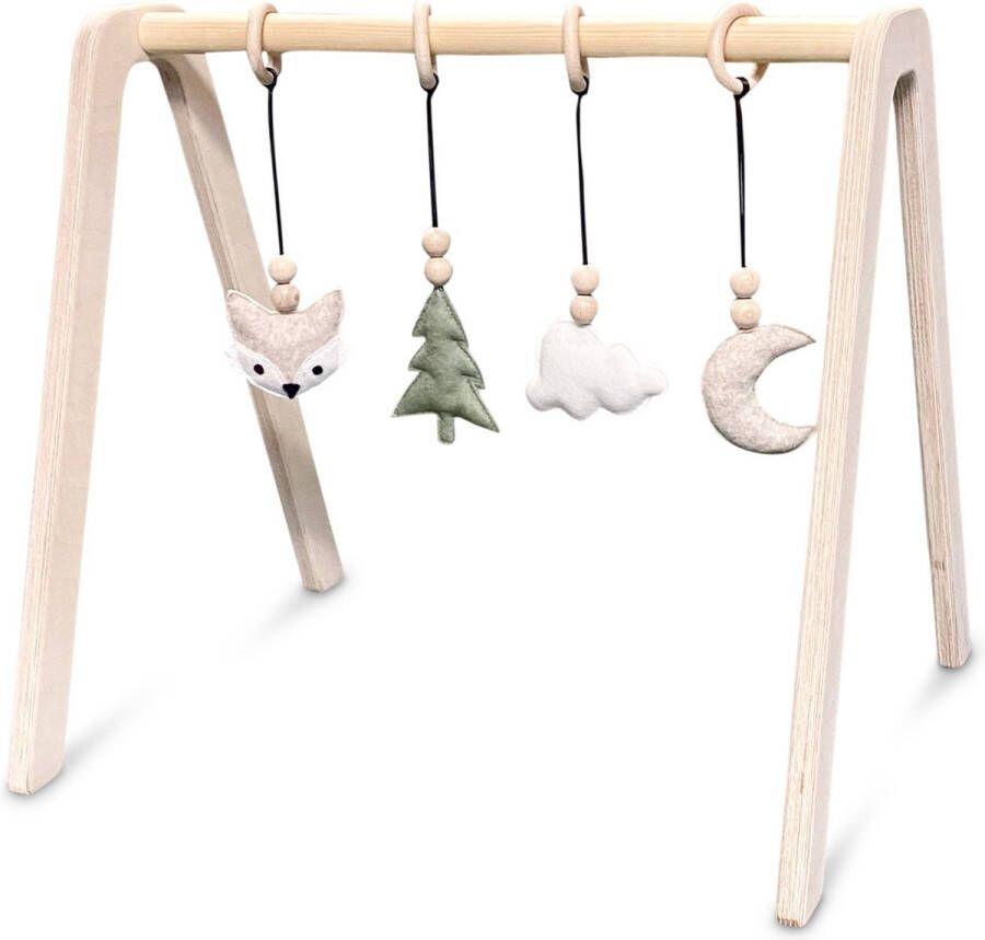 Toddie.nl Houten babygym Massief houten speelboog met bosdieren hangers blank