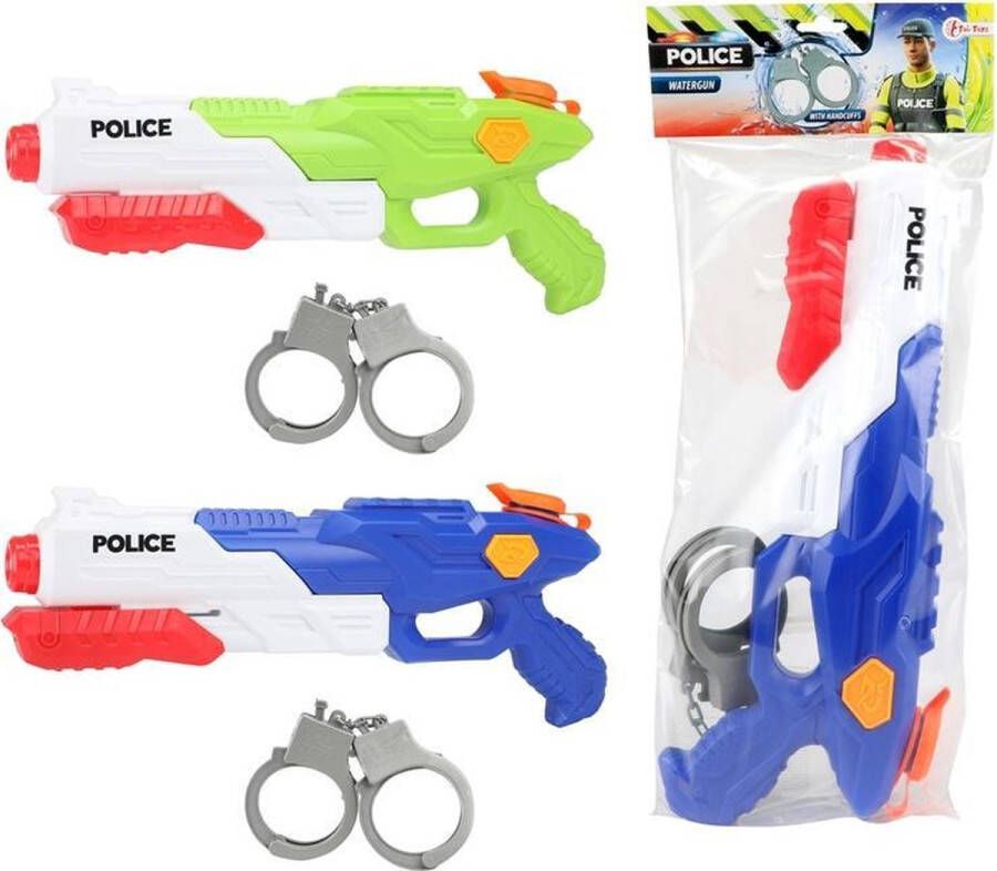 Toi-Toys 1x Waterpistolen waterpistool politie blauw van 40 cm inclusief handboeien kinderspeelgoed waterspeelgoed van kunststof