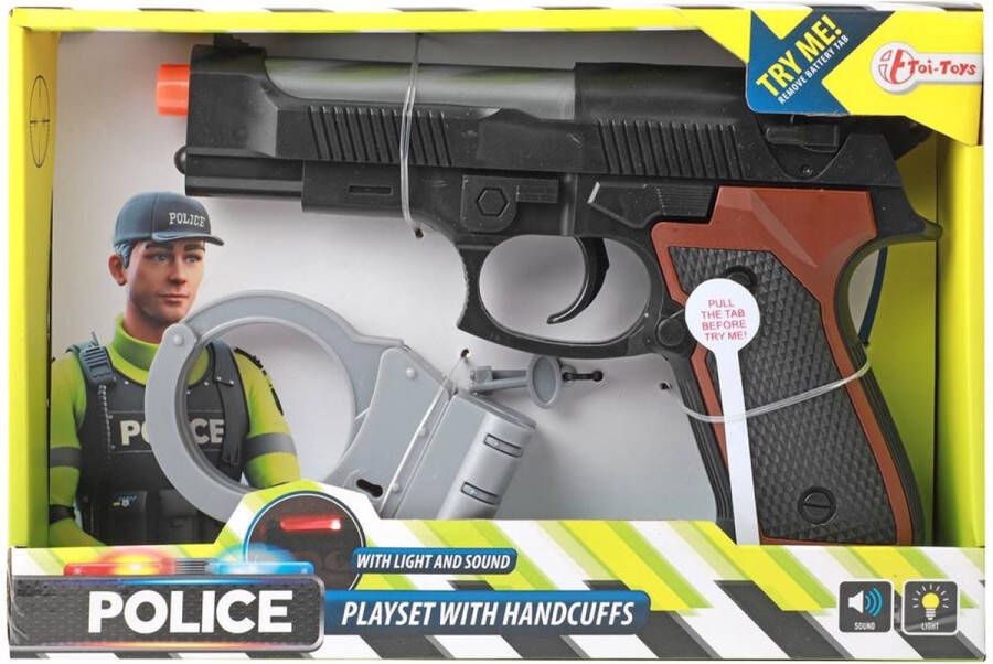 Toi-Toys Speelgoed politie pistool met handboeien met licht en geluid inclusief batterijen Verkleedattributen