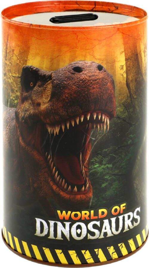 Toi-Toys Dieren kinder spaarpot dinosaurus T-Rex 10 x 15 cm Tyrannosaurus dino thema spaarpotten van metaal