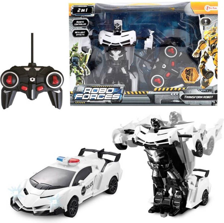 Roboforces RC Transformer Politieauto met Lichteffecten Afstandsbediening Speelgoedauto voor Kinderen