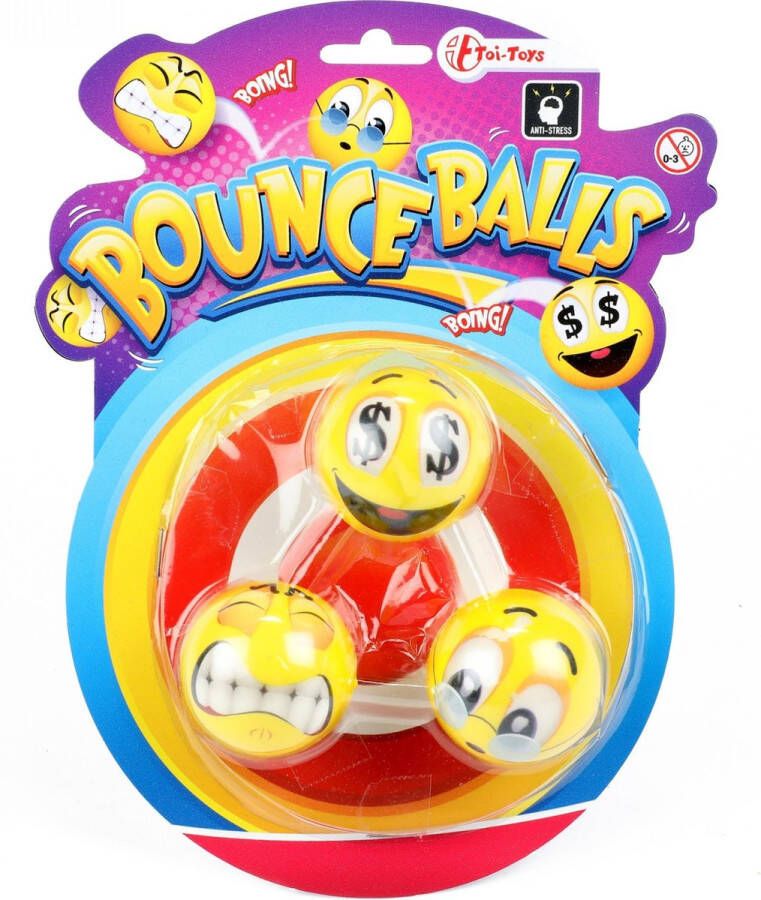 Toi-Toys Stuiterbal Bounce Balls 9 5 Cm Rubber Geel 3 Stuks